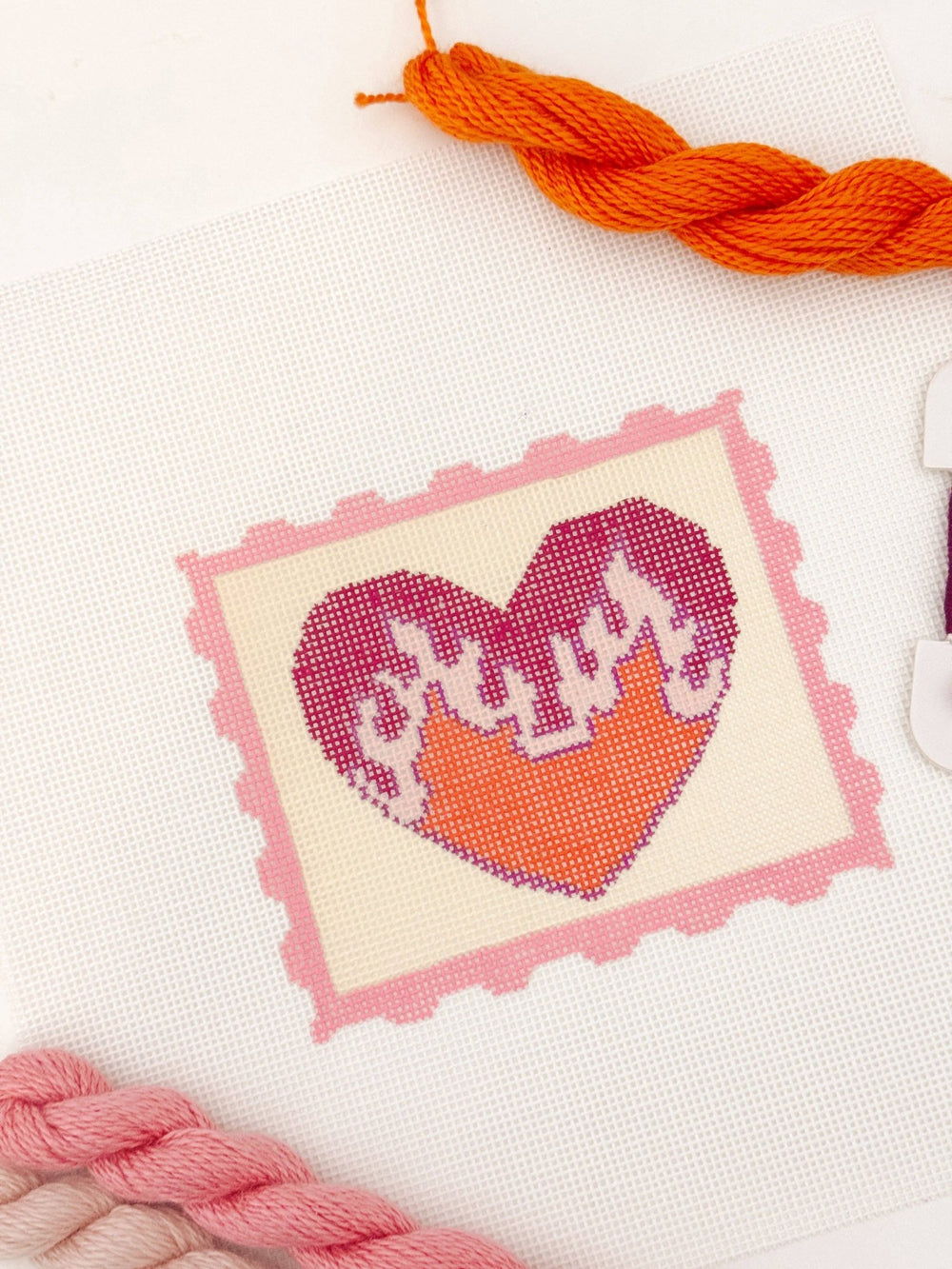 Cotswold Co Designs Flaming Heart Valentine Stamp Needlepoint Canvas | 3" | 18 Mesh - Pisgah Needleworks