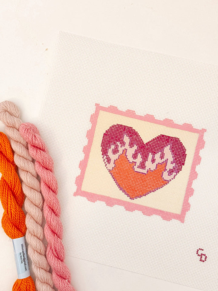 Cotswold Co Designs Flaming Heart Valentine Stamp Needlepoint Canvas | 3" | 18 Mesh - Pisgah Needleworks