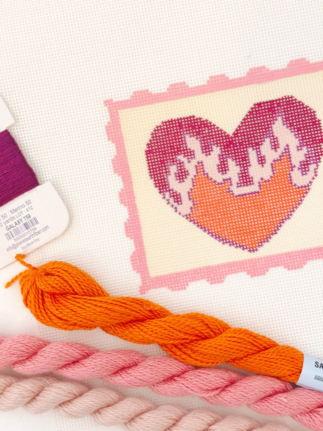 Cotswold Co Designs Flaming Heart Valentine Stamp Needlepoint Canvas | 3" | 18 Mesh - Pisgah Needleworks