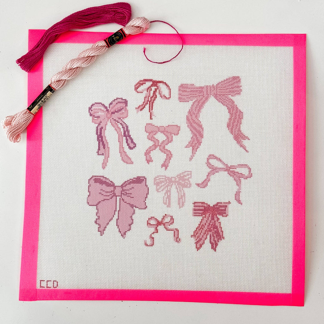 Cotswold Co Designs - Hand Painted Coquette Bow 8” Pillow Needlepoint Canvas - Pisgah Needleworks
