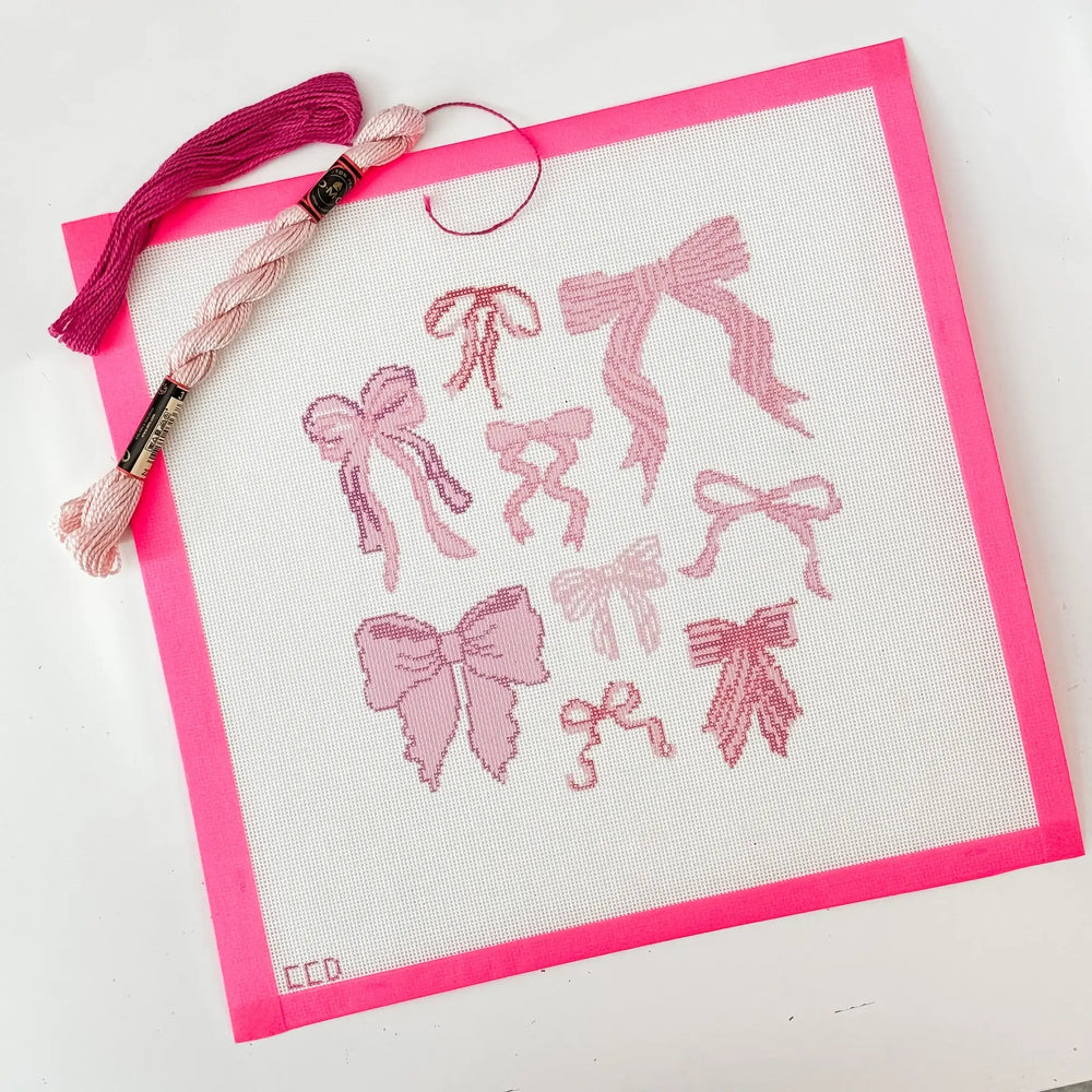 Cotswold Co Designs - Hand Painted Coquette Bow 8” Pillow Needlepoint Canvas - Pisgah Needleworks