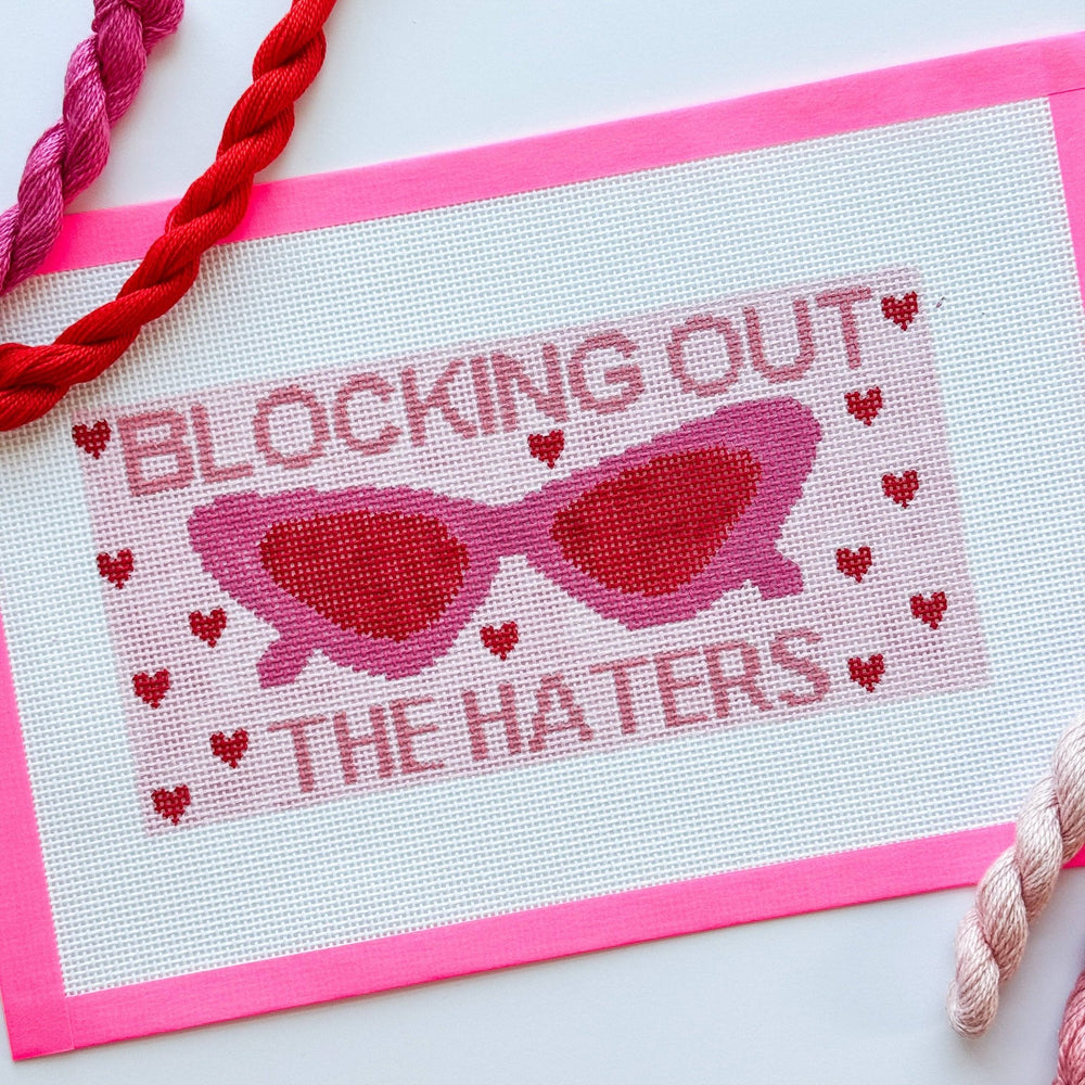Cotswold Co. Designs Hand - Painted Needlepoint Canvas – “Blocking Out the Haters” Sunglasses Case, 9x4.4”, 13 Mesh - Pisgah Needleworks