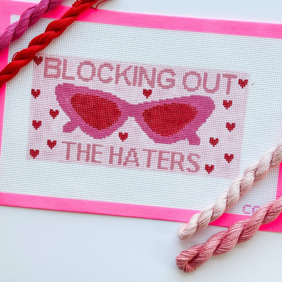 Cotswold Co. Designs Hand - Painted Needlepoint Canvas – “Blocking Out the Haters” Sunglasses Case, 9x4.4”, 13 Mesh - Pisgah Needleworks