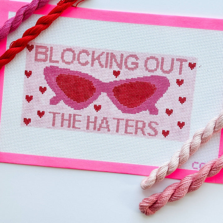 Cotswold Co. Designs Hand - Painted Needlepoint Canvas – “Blocking Out the Haters” Sunglasses Case, 9x4.4”, 13 Mesh - Pisgah Needleworks