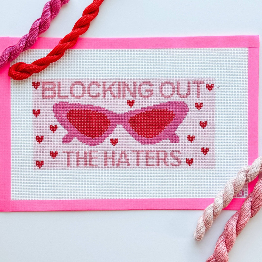 Cotswold Co. Designs Hand - Painted Needlepoint Canvas – “Blocking Out the Haters” Sunglasses Case, 9x4.4”, 13 Mesh - Pisgah Needleworks