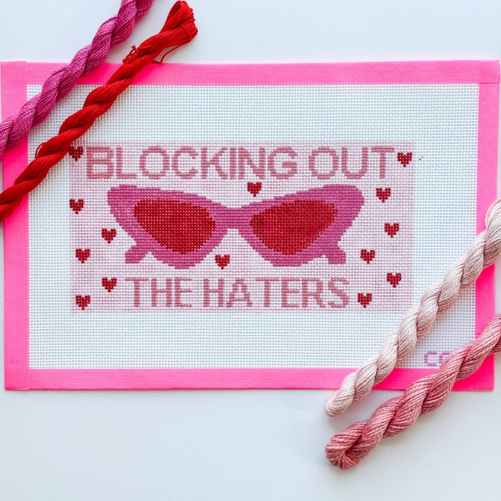Cotswold Co. Designs Hand - Painted Needlepoint Canvas – “Blocking Out the Haters” Sunglasses Case, 9x4.4”, 13 Mesh - Pisgah Needleworks