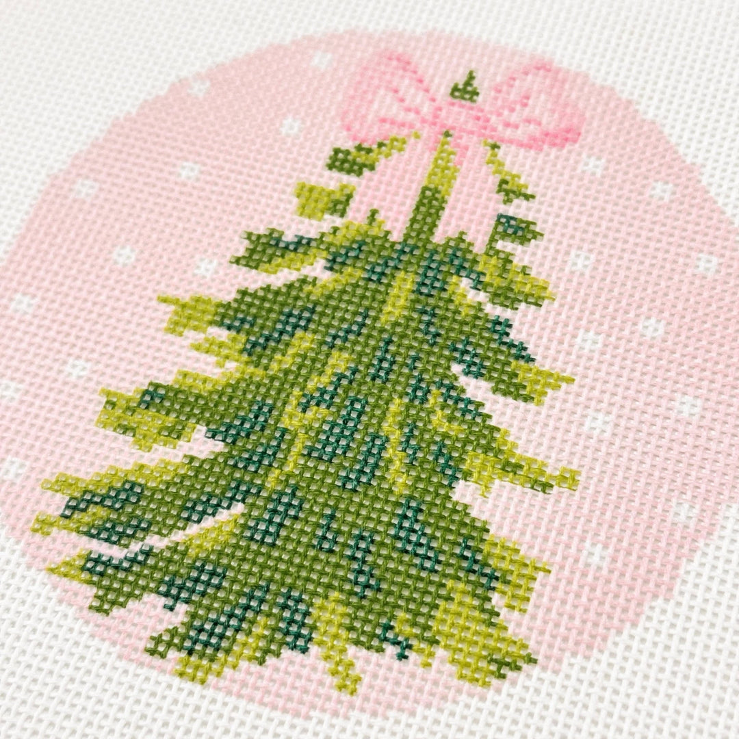 Cotswold Co. Designs Hand - Painted Needlepoint Canvas – Bow Christmas Tree Ornament, 4”, 18 Mesh - Pisgah Needleworks
