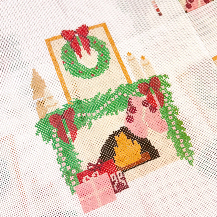 Cotswold Co. Designs Hand - Painted Needlepoint Canvas – Christmas Fireplace, 8”, 18 Mesh - Pisgah Needleworks