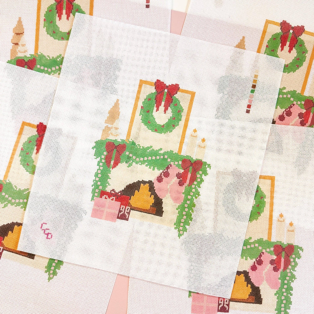 Cotswold Co. Designs Hand - Painted Needlepoint Canvas – Christmas Fireplace, 8”, 18 Mesh - Pisgah Needleworks