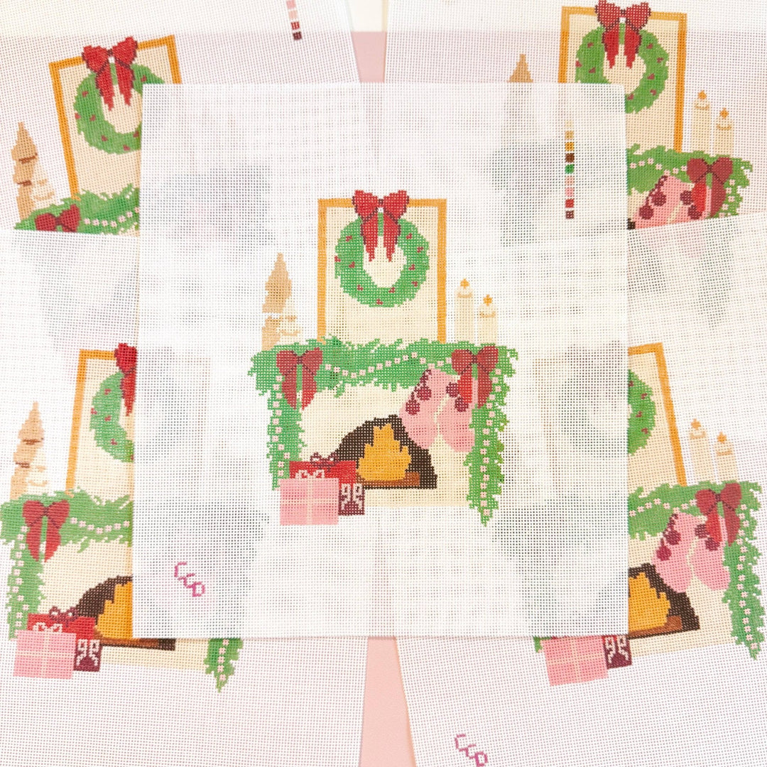 Cotswold Co. Designs Hand - Painted Needlepoint Canvas – Christmas Fireplace, 8”, 18 Mesh - Pisgah Needleworks