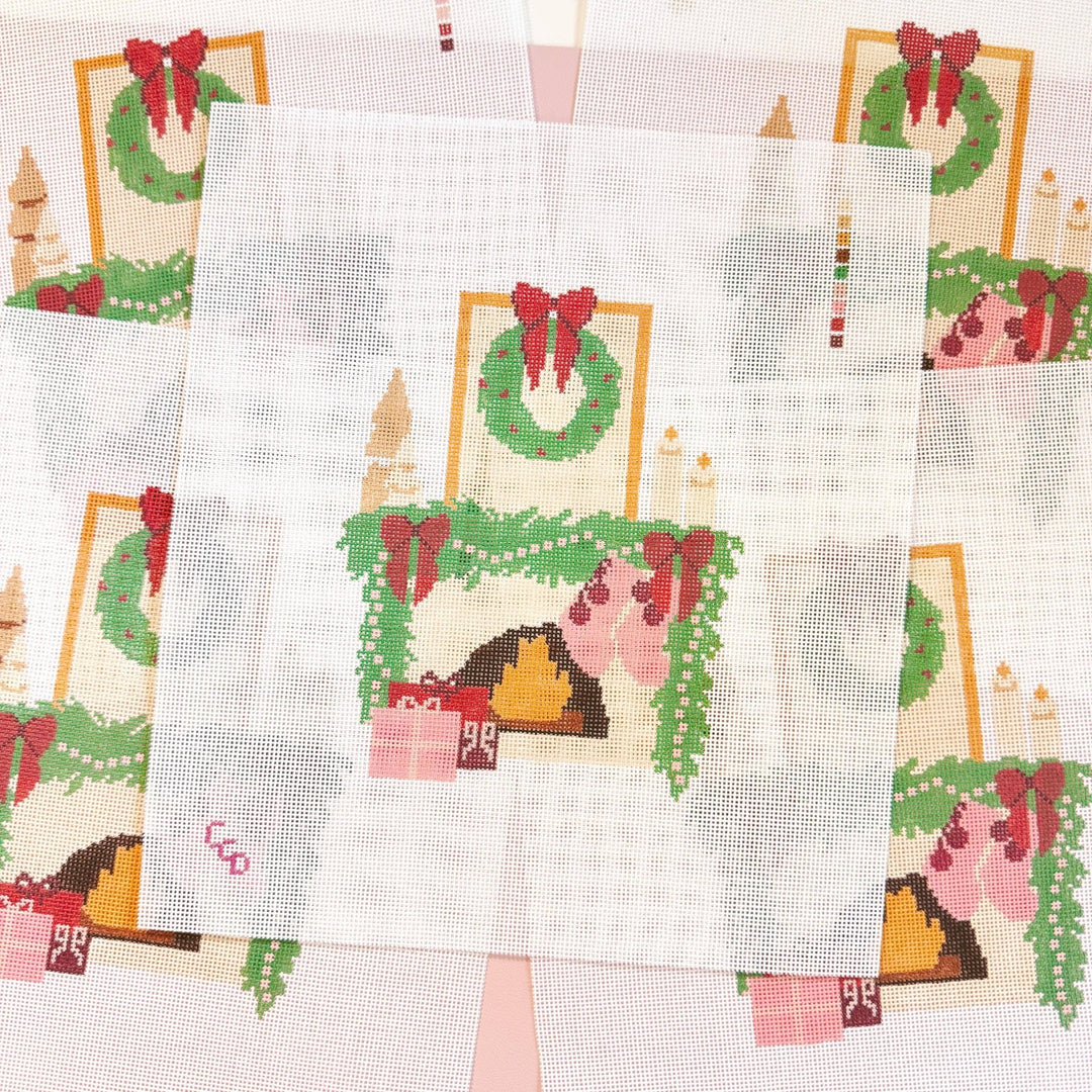 Cotswold Co. Designs Hand - Painted Needlepoint Canvas – Christmas Fireplace, 8”, 18 Mesh - Pisgah Needleworks