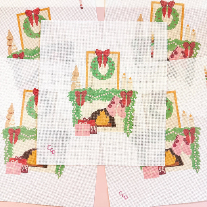 Cotswold Co. Designs Hand - Painted Needlepoint Canvas – Christmas Fireplace, 8”, 18 Mesh - Pisgah Needleworks