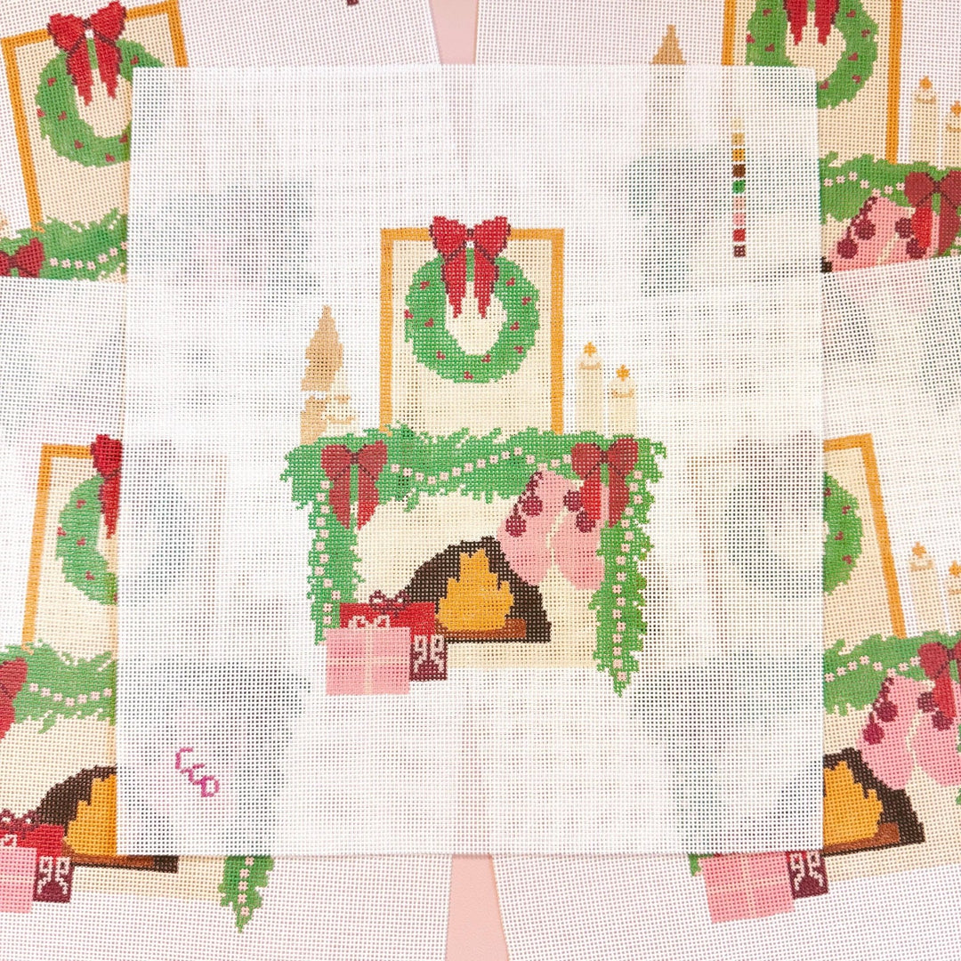 Cotswold Co. Designs Hand - Painted Needlepoint Canvas – Christmas Fireplace, 8”, 18 Mesh - Pisgah Needleworks
