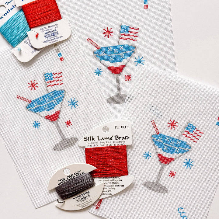 Cotswold Co. Designs Hand - Painted Needlepoint Canvas – Patriotic Martini, 2.5x3”, 18 Mesh - Pisgah Needleworks