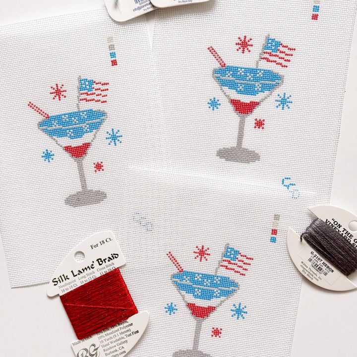 Cotswold Co. Designs Hand - Painted Needlepoint Canvas – Patriotic Martini, 2.5x3”, 18 Mesh - Pisgah Needleworks