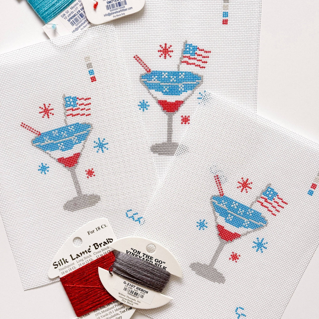 Cotswold Co. Designs Hand - Painted Needlepoint Canvas – Patriotic Martini, 2.5x3”, 18 Mesh - Pisgah Needleworks