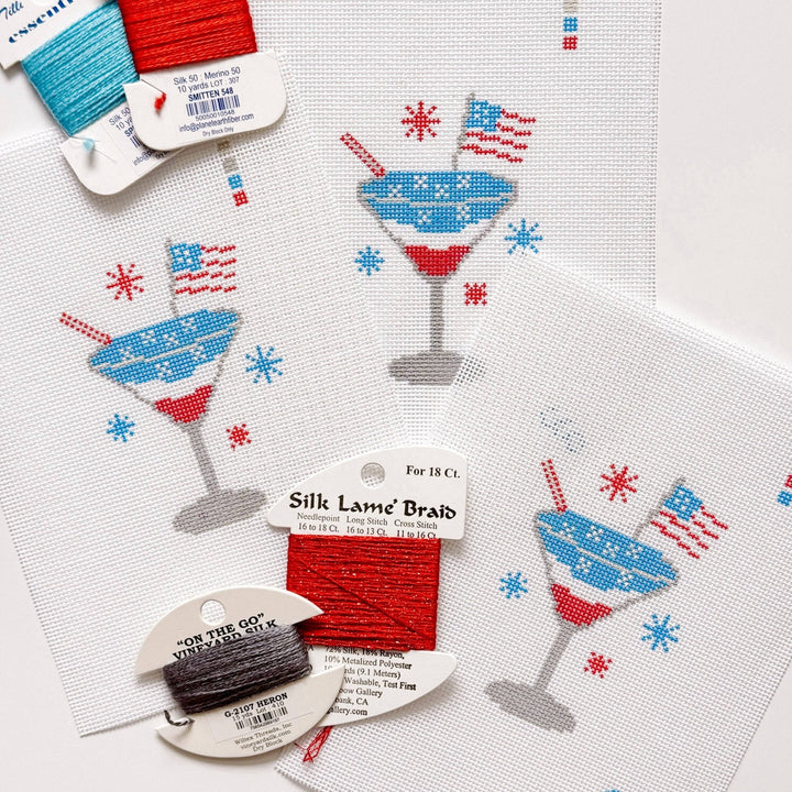 Cotswold Co. Designs Hand - Painted Needlepoint Canvas – Patriotic Martini, 2.5x3”, 18 Mesh - Pisgah Needleworks