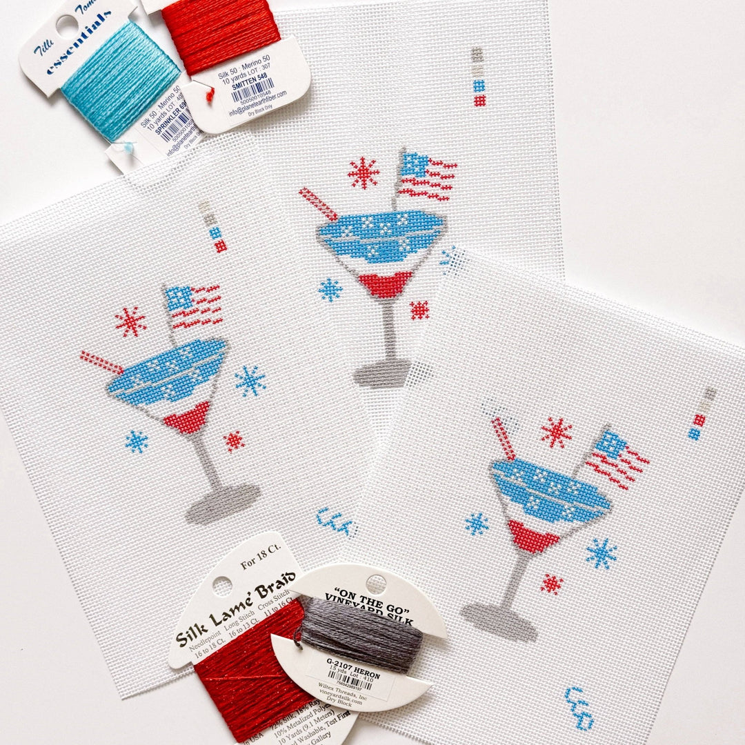 Cotswold Co. Designs Hand - Painted Needlepoint Canvas – Patriotic Martini, 2.5x3”, 18 Mesh - Pisgah Needleworks