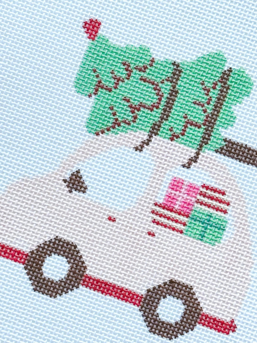 Cotswold Co. Designs Hand - Painted Needlepoint Canvas – Pink Christmas Car Ornament, 4x4”, 18 Mesh - Pisgah Needleworks