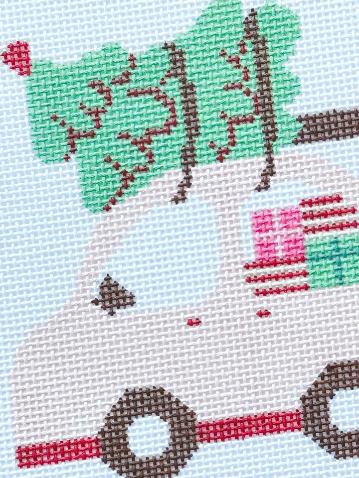 Cotswold Co. Designs Hand - Painted Needlepoint Canvas – Pink Christmas Car Ornament, 4x4”, 18 Mesh - Pisgah Needleworks