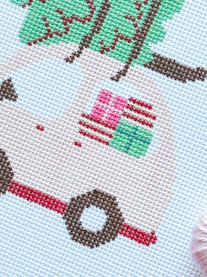 Cotswold Co. Designs Hand - Painted Needlepoint Canvas – Pink Christmas Car Ornament, 4x4”, 18 Mesh - Pisgah Needleworks