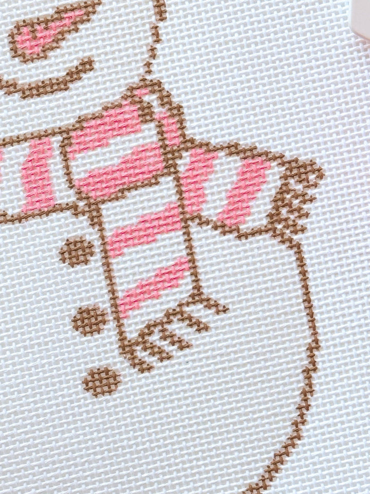 Cotswold Co. Designs Hand - Painted Needlepoint Canvas – Pink Snowman, 4x7”, 18 Mesh - Pisgah Needleworks