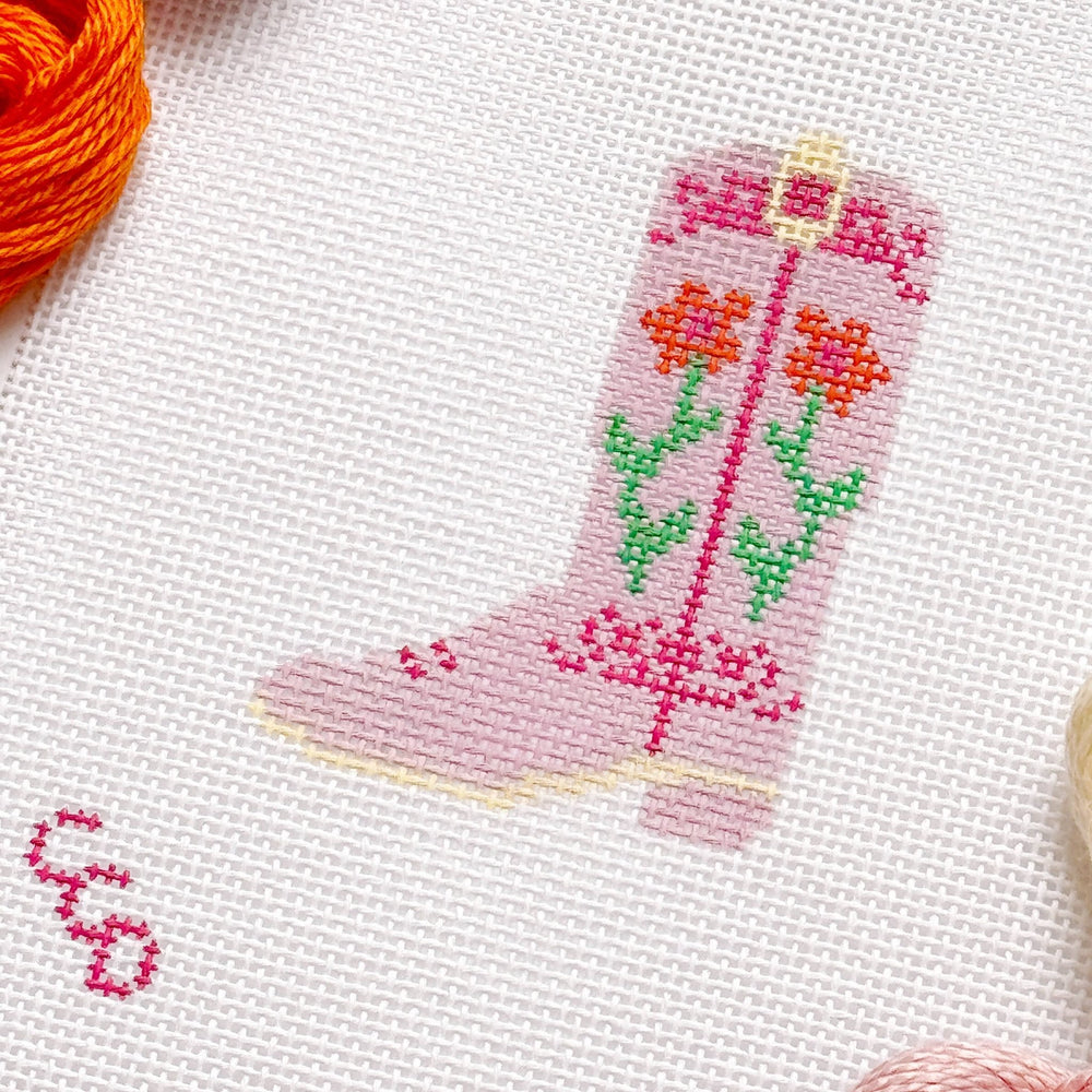 Cotswold Co Designs - Hand Painted Pink Cowgirl Boot 3” Needlepoint Canvas 13 Mesh - Pisgah Needleworks