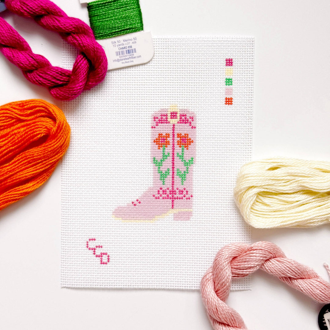 Cotswold Co Designs - Hand Painted Pink Cowgirl Boot 3” Needlepoint Canvas 13 Mesh - Pisgah Needleworks