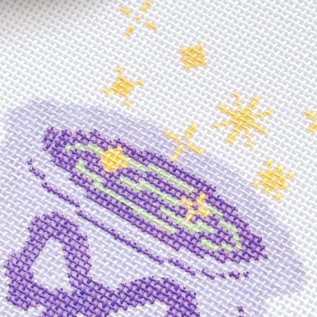 Cotswold Co Designs - Magic Cauldren Halloween Needlepoint Canvas, 18 mesh, 4x4” design, modern trendy needlepoint canvas, bow Halloween needlepoint - Pisgah Needleworks