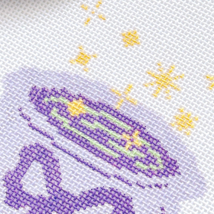 Cotswold Co Designs - Magic Cauldren Halloween Needlepoint Canvas, 18 mesh, 4x4” design, modern trendy needlepoint canvas, bow Halloween needlepoint - Pisgah Needleworks