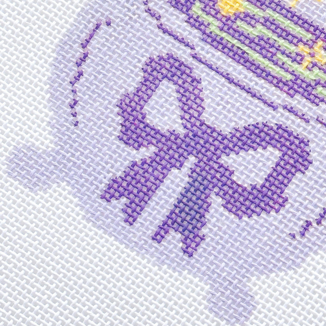 Cotswold Co Designs - Magic Cauldren Halloween Needlepoint Canvas, 18 mesh, 4x4” design, modern trendy needlepoint canvas, bow Halloween needlepoint - Pisgah Needleworks