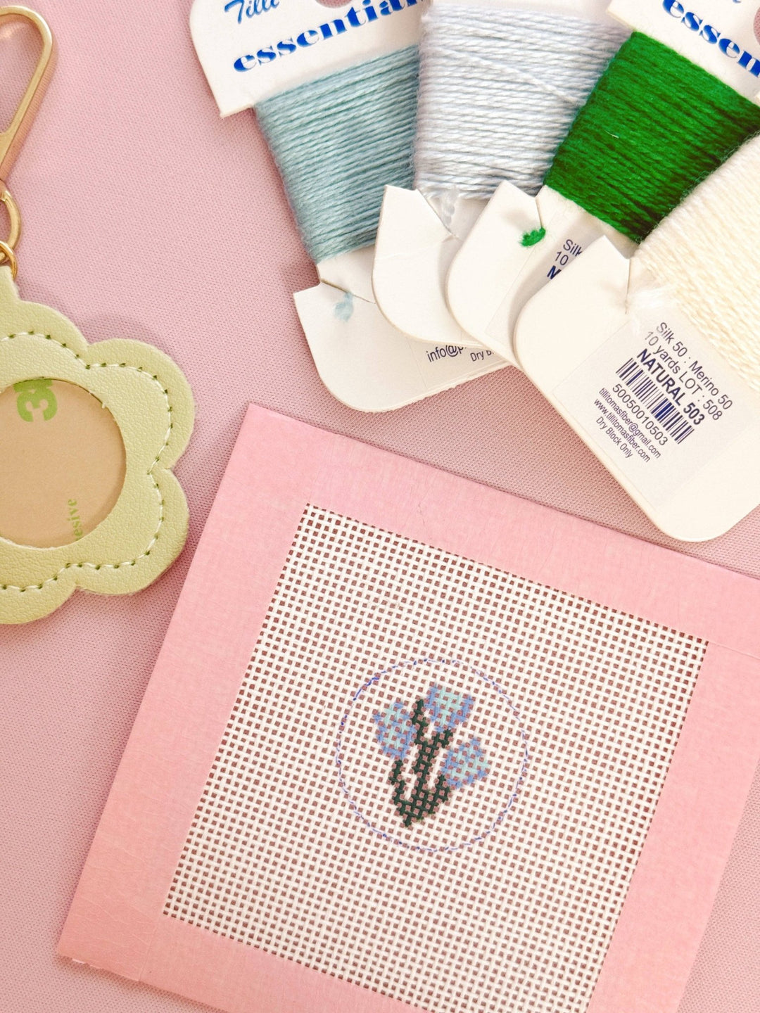 Cotswold Co Designs - Mini Bag Tag Flower Cotswold Co Designs Mini Flower Bag Tag Needlepoint Canvas – 1” Hand - Painted on 18 Mesh Canvas Hand Painted Key Fob Canvas Mini 1”x1” 18 Mesh - Pisgah Needleworks