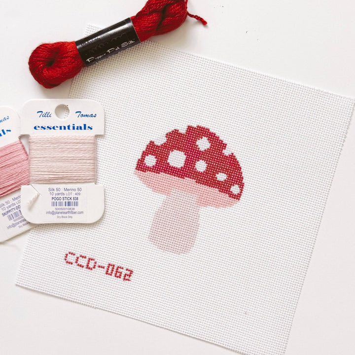 Cotswold Co Designs Mini Mushroom Needlepoint Canvas – 3” Hand - Painted on 18 Mesh - Pisgah Needleworks