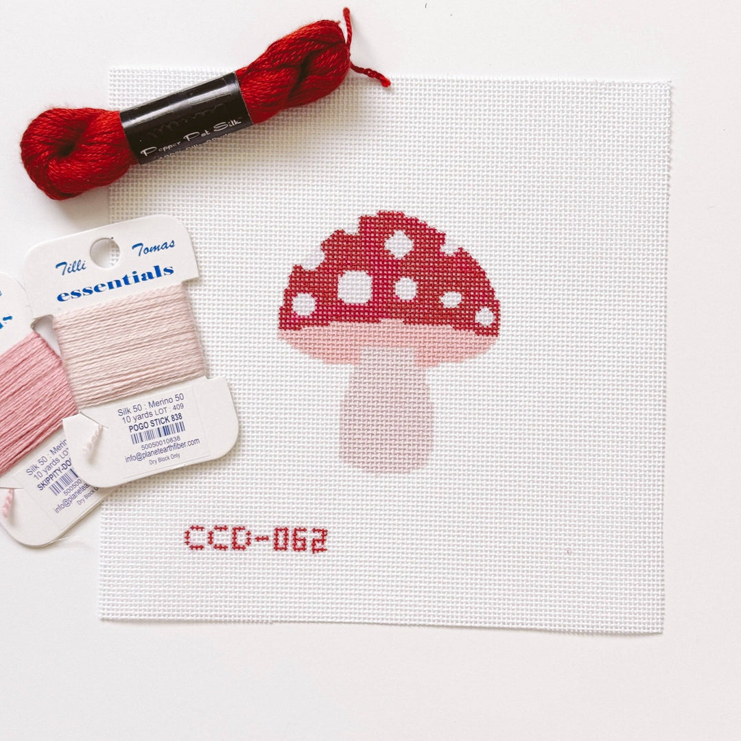 Cotswold Co Designs Mini Mushroom Needlepoint Canvas – 3” Hand - Painted on 18 Mesh - Pisgah Needleworks