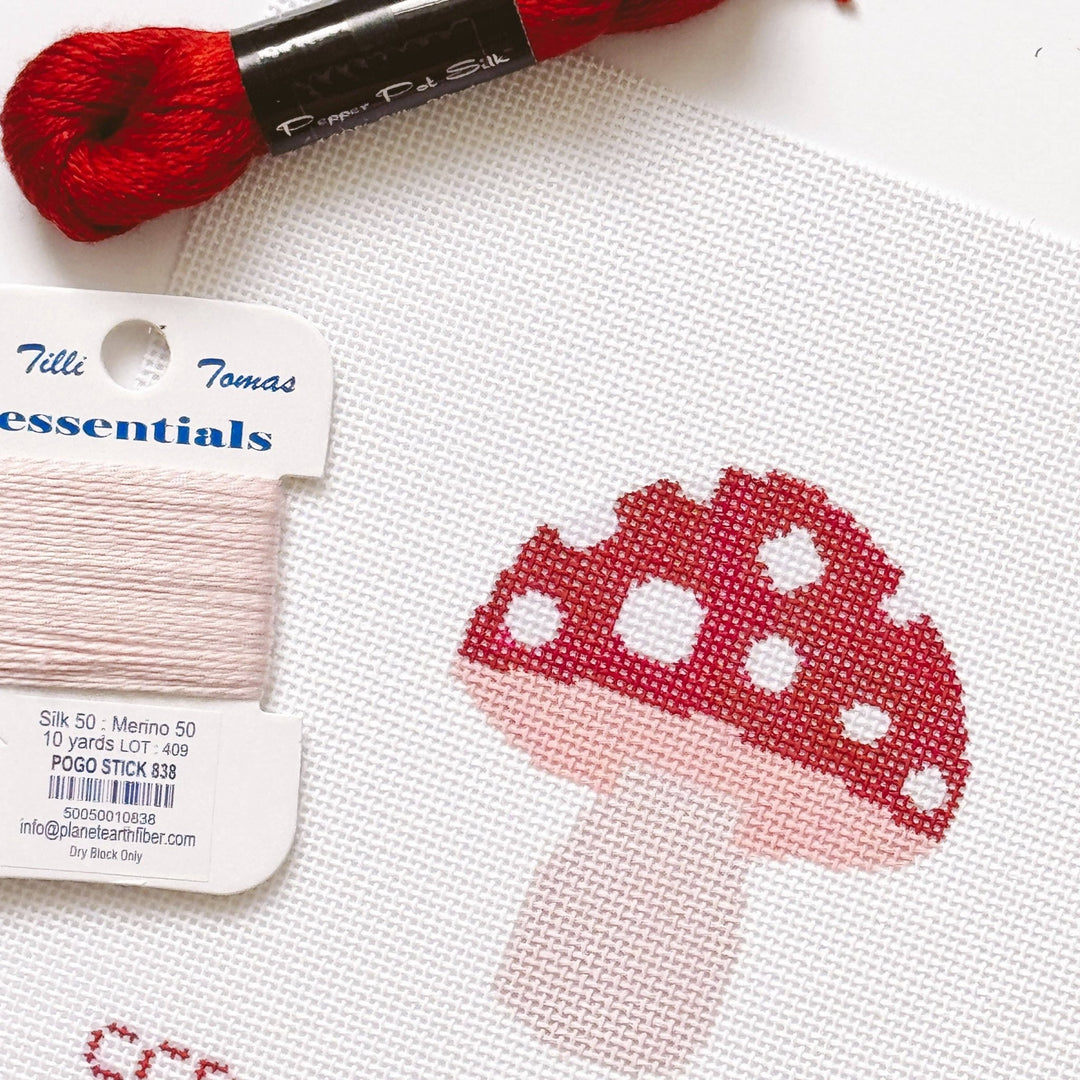 Cotswold Co Designs Mini Mushroom Needlepoint Canvas – 3” Hand - Painted on 18 Mesh - Pisgah Needleworks