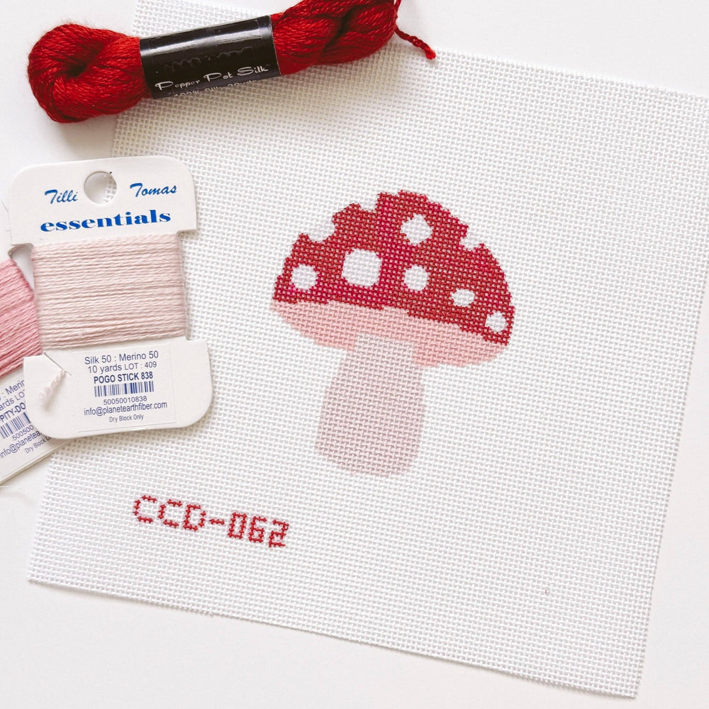 Cotswold Co Designs Mini Mushroom Needlepoint Canvas – 3” Hand - Painted on 18 Mesh - Pisgah Needleworks