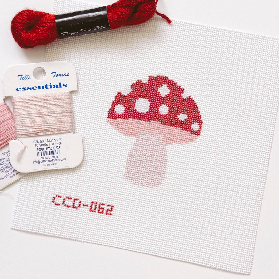 Cotswold Co Designs Mini Mushroom Needlepoint Canvas – 3” Hand - Painted on 18 Mesh - Pisgah Needleworks