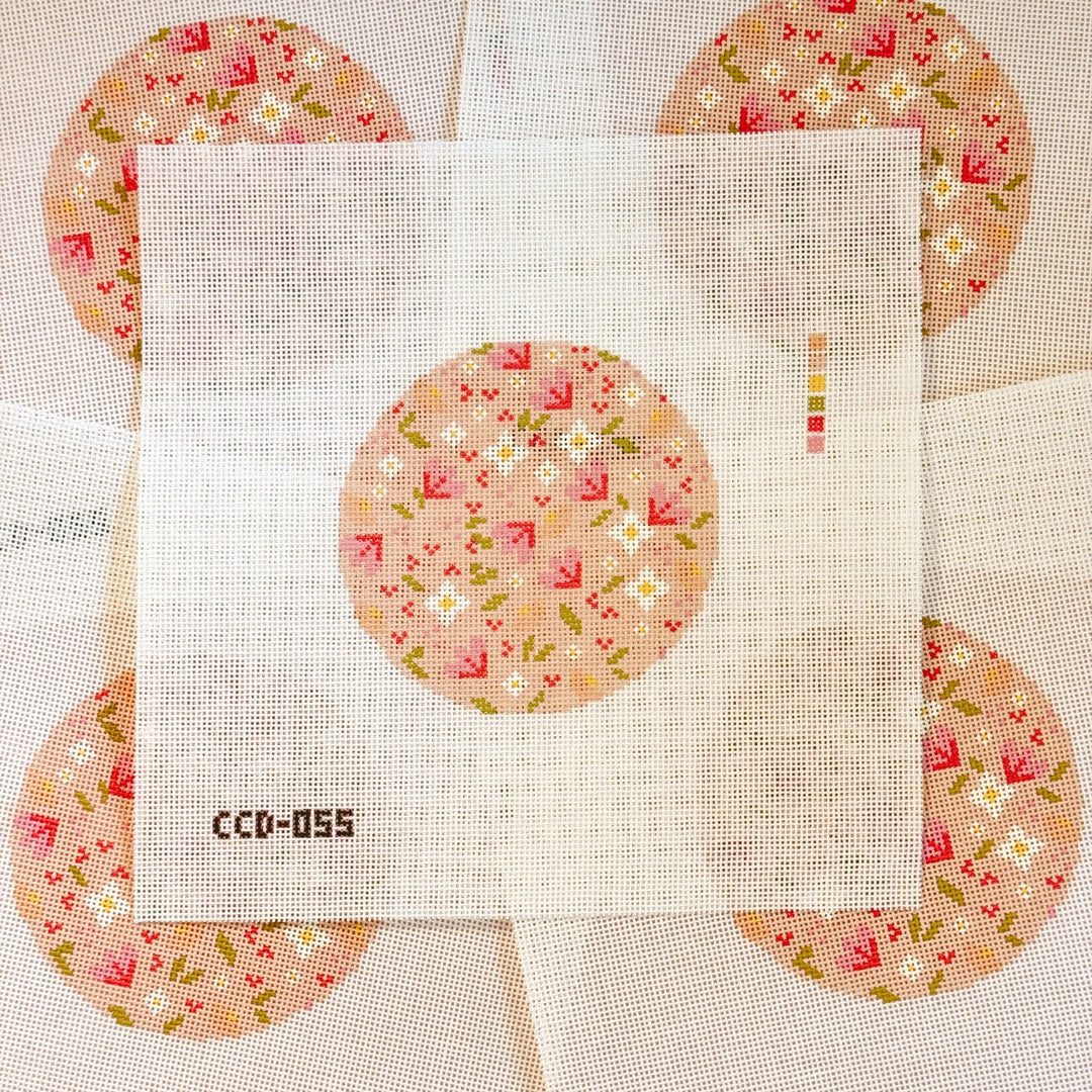 Cotswold Co Designs – Minimal Flower Round Needlepoint Canvas | 18 Mesh - Pisgah Needleworks