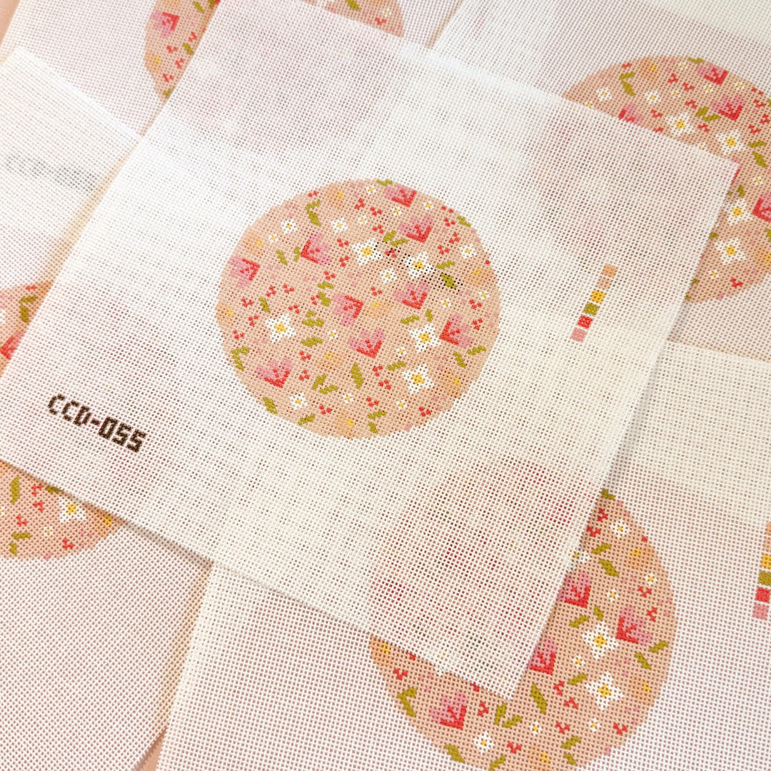 Cotswold Co Designs – Minimal Flower Round Needlepoint Canvas | 18 Mesh - Pisgah Needleworks