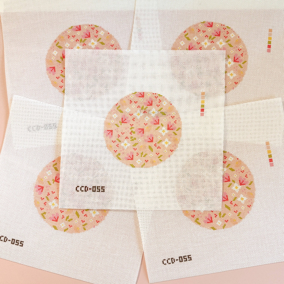 Cotswold Co Designs – Minimal Flower Round Needlepoint Canvas | 18 Mesh - Pisgah Needleworks