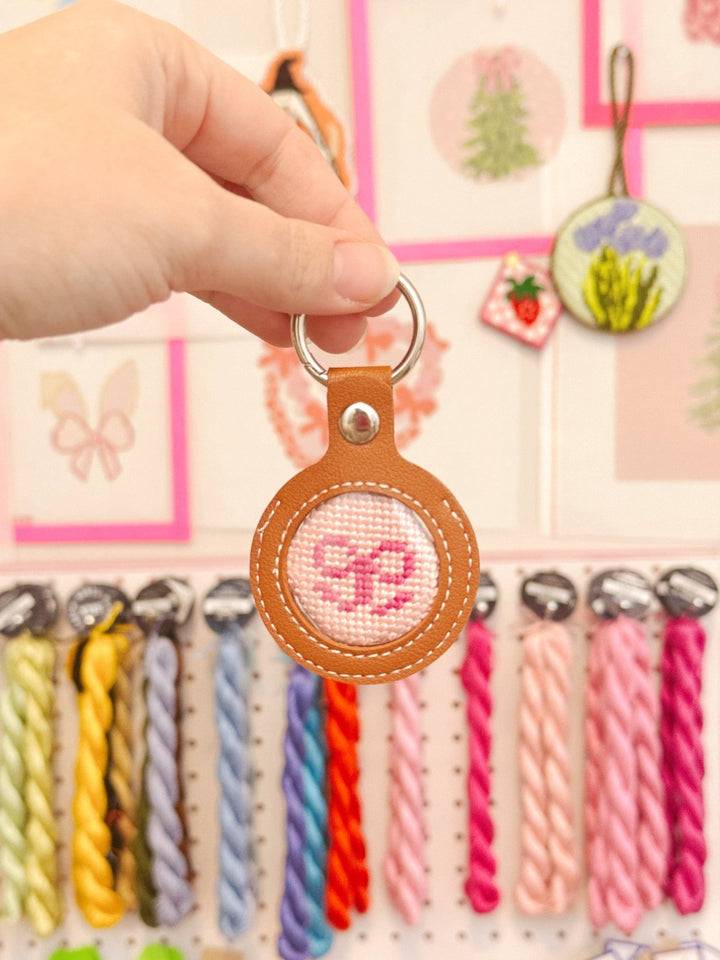 Cotswold Co Designs - Needlepoint Self Finishing PU Leather Key Fob Bag Tag Interchangeable Finishing Keychain: Black - Pisgah Needleworks