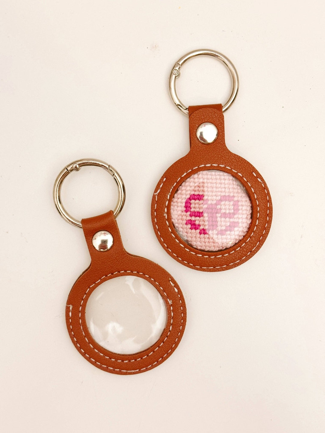 Cotswold Co Designs - Needlepoint Self Finishing PU Leather Key Fob Bag Tag Interchangeable Finishing Keychain: Pink - Pisgah Needleworks