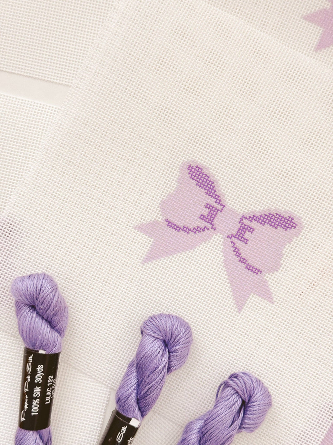 Cotswold Co Designs – Purple Bow Needlepoint Canvas (2" x 3") – 18 Mesh - Pisgah Needleworks