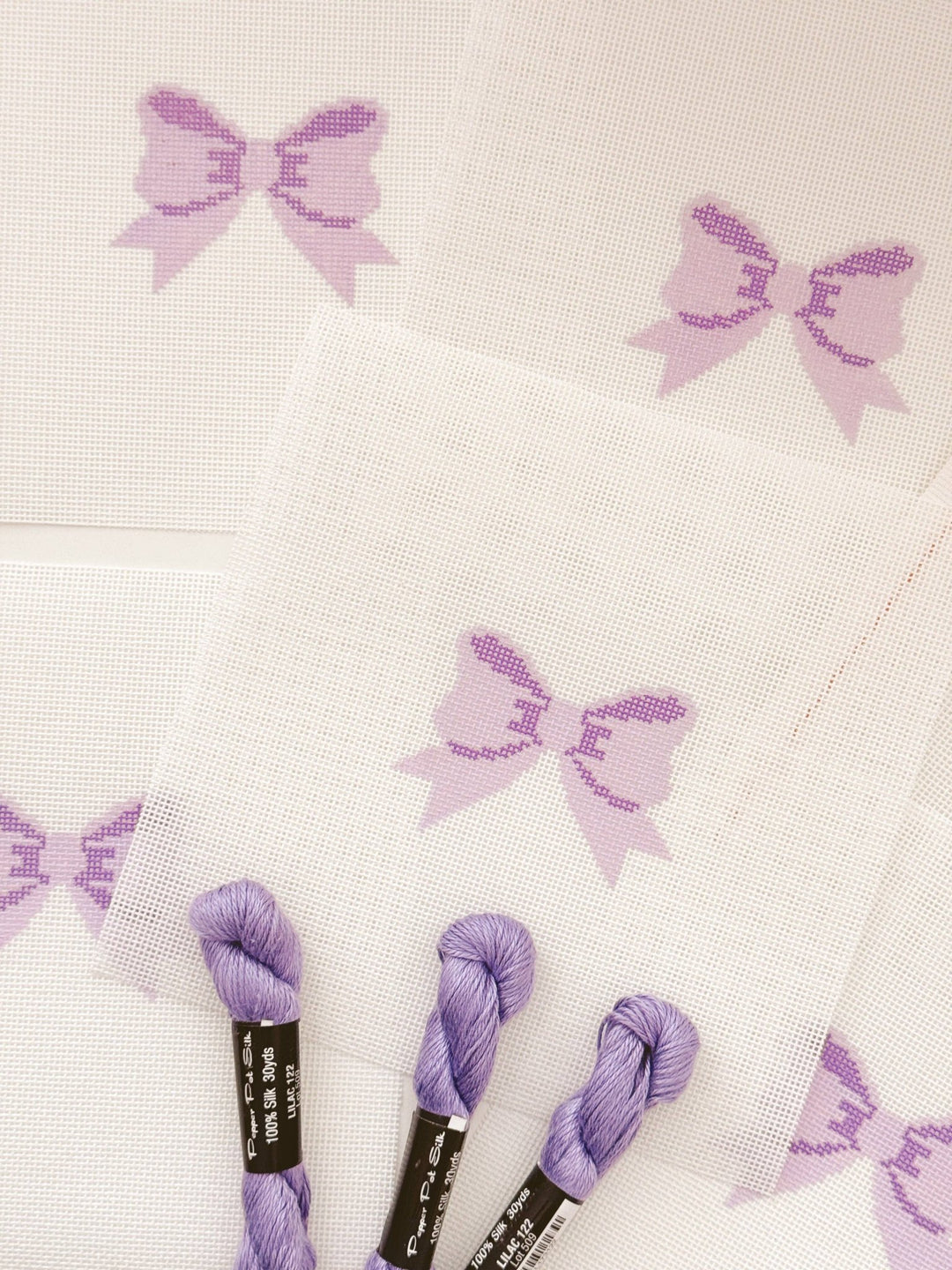 Cotswold Co Designs – Purple Bow Needlepoint Canvas (2" x 3") – 18 Mesh - Pisgah Needleworks