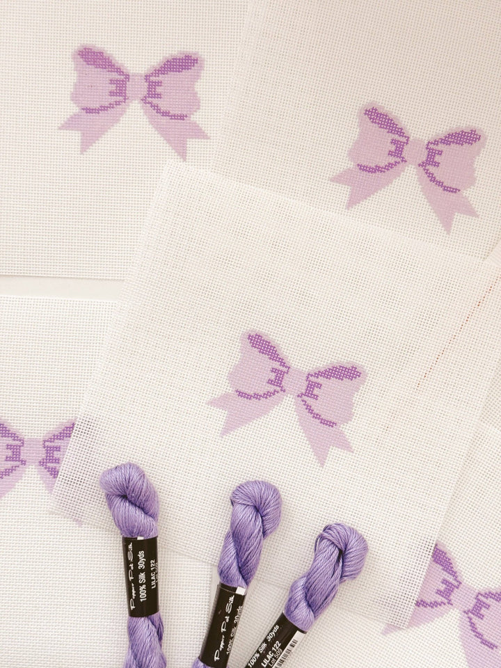 Cotswold Co Designs – Purple Bow Needlepoint Canvas (2" x 3") – 18 Mesh - Pisgah Needleworks