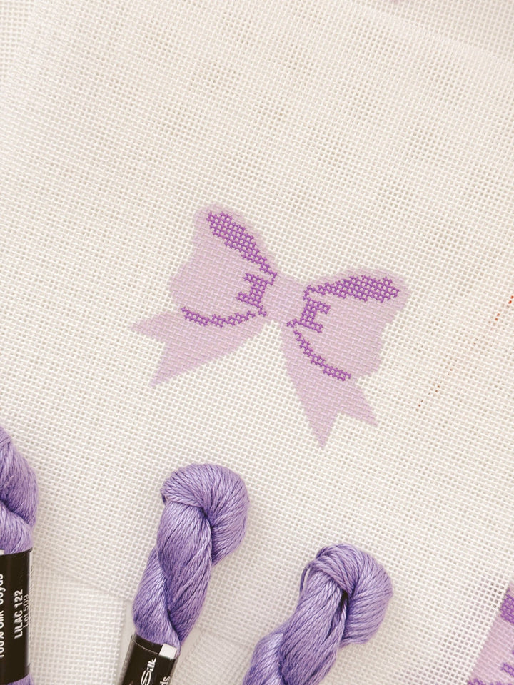 Cotswold Co Designs – Purple Bow Needlepoint Canvas (2" x 3") – 18 Mesh - Pisgah Needleworks