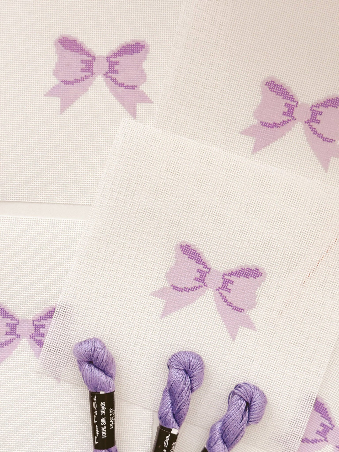 Cotswold Co Designs – Purple Bow Needlepoint Canvas (2" x 3") – 18 Mesh - Pisgah Needleworks