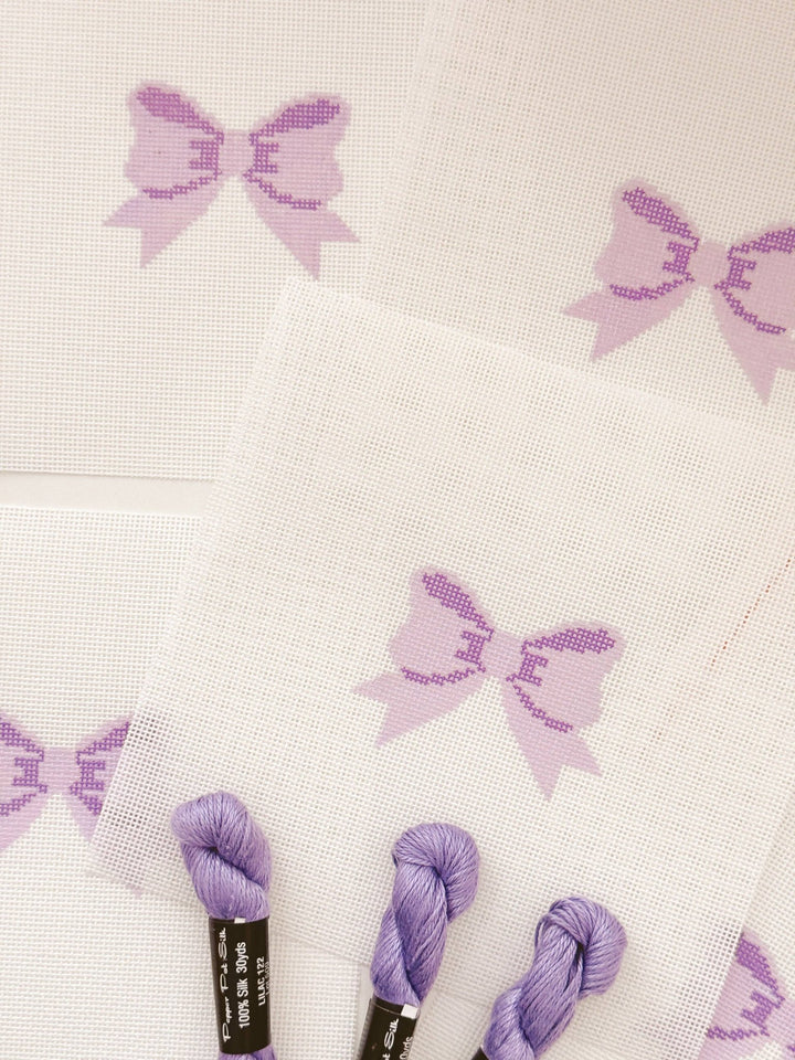 Cotswold Co Designs – Purple Bow Needlepoint Canvas (2" x 3") – 18 Mesh - Pisgah Needleworks