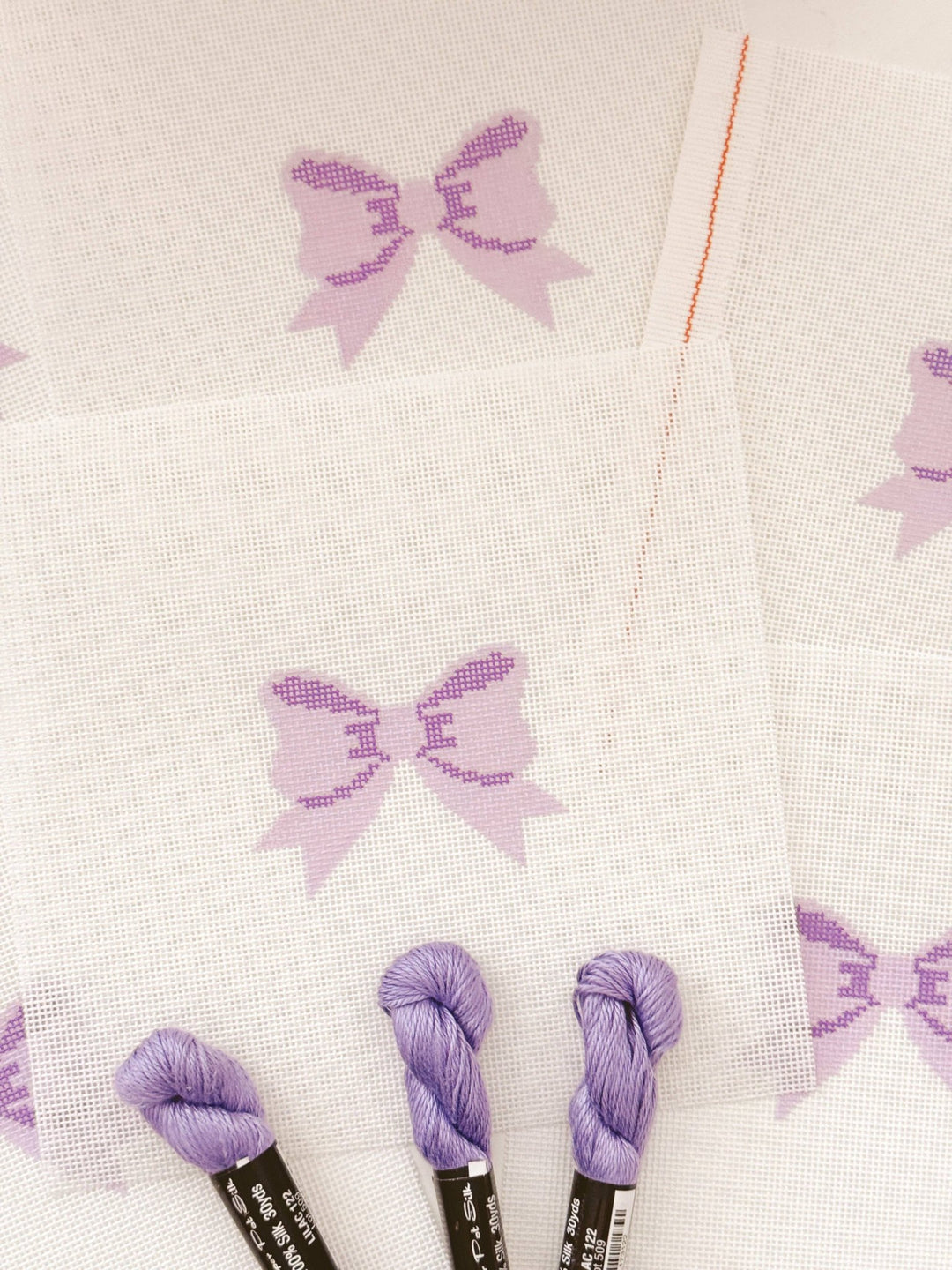 Cotswold Co Designs – Purple Bow Needlepoint Canvas (2" x 3") – 18 Mesh - Pisgah Needleworks