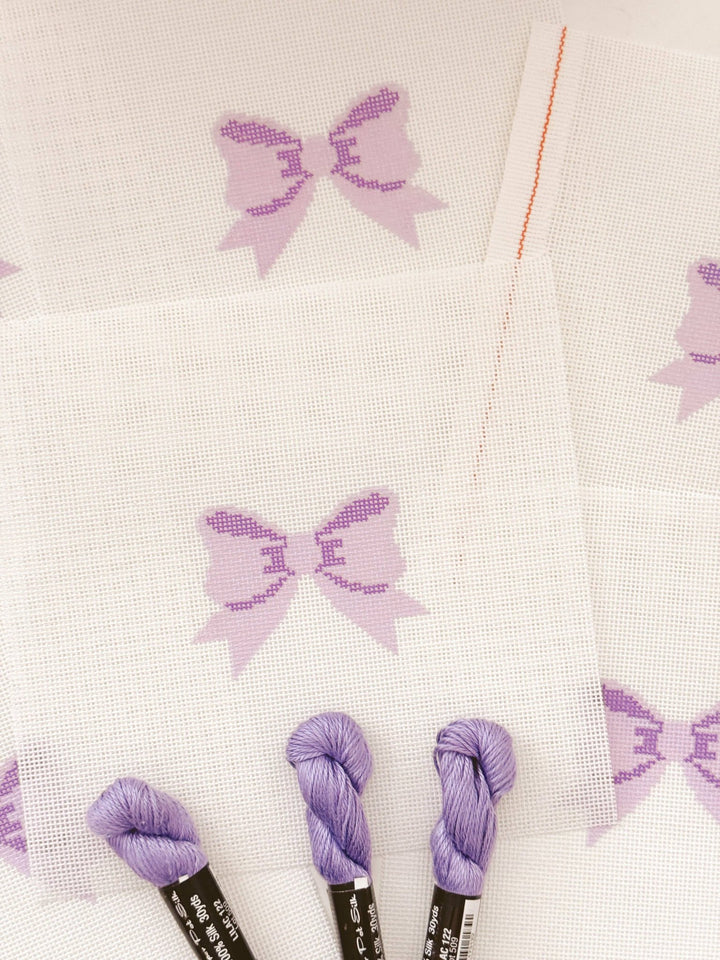 Cotswold Co Designs – Purple Bow Needlepoint Canvas (2" x 3") – 18 Mesh - Pisgah Needleworks